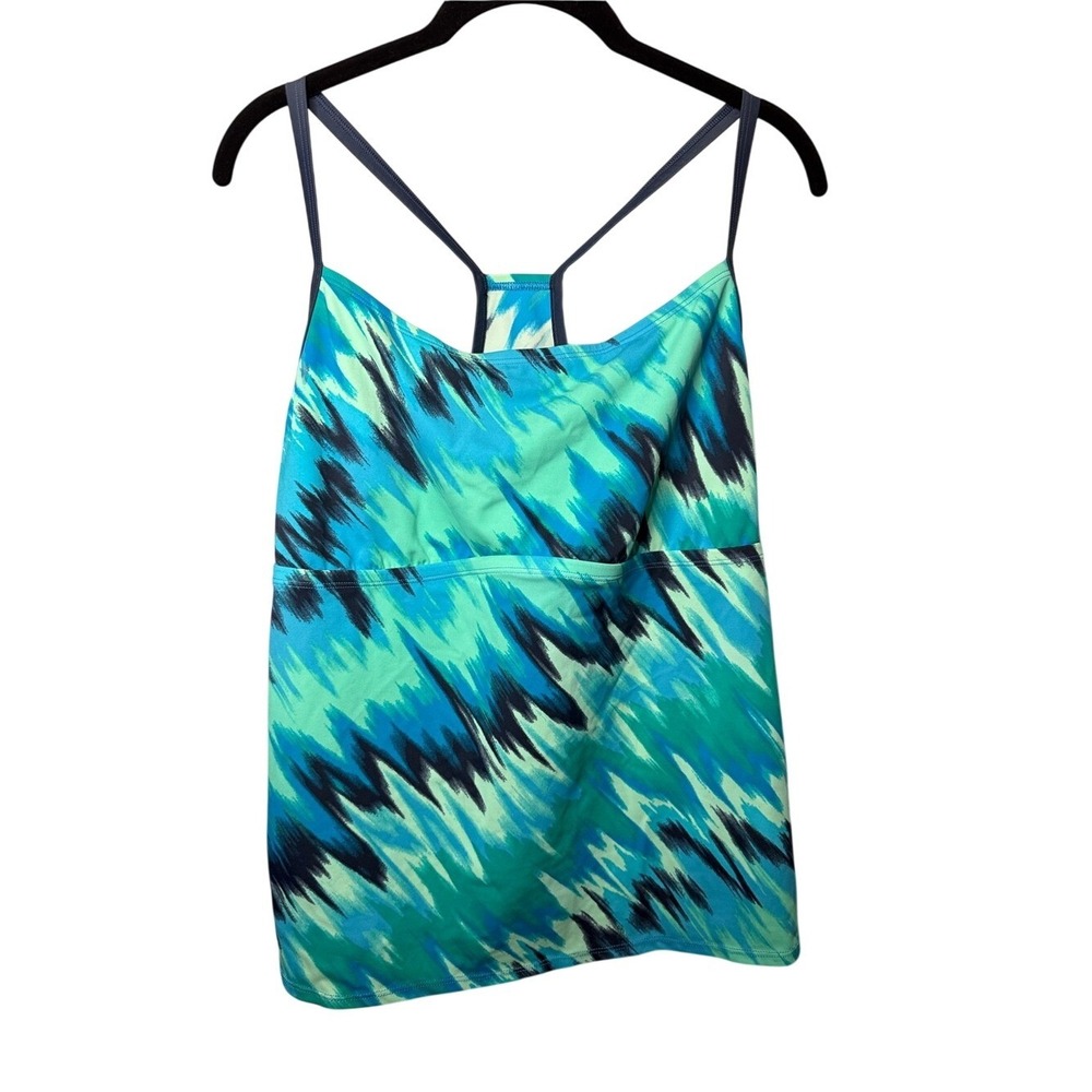Nike Teal Blue Black Abstract Racerback Swim Top
